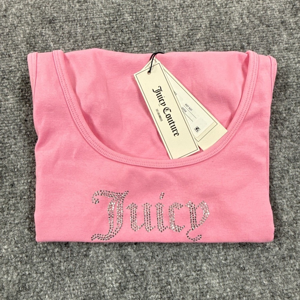 Juicy Couture Bling Tank Womens Large Hot Hot Pink Rhinestone Y2K Crop Top NWT